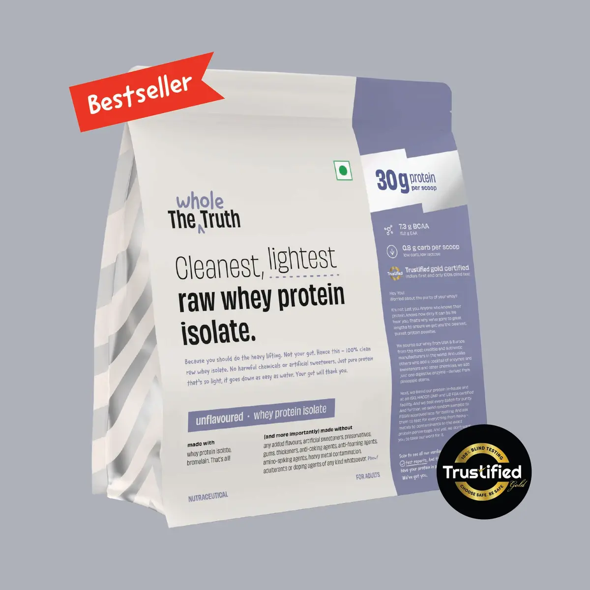 Wholetruth Unflavoured 30g Pure Whey Protein Isolate 1KG